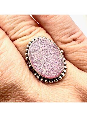 Sajen Womens Ring Pink Druzy Quartz Sterling Silver Size 9 Designer